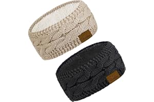 Loritta 2 Pack Headbands for Women Winter Warm Cable Knit Ear Warmer Thick Head Wrap Fuzzy Fleece Lined Gifts