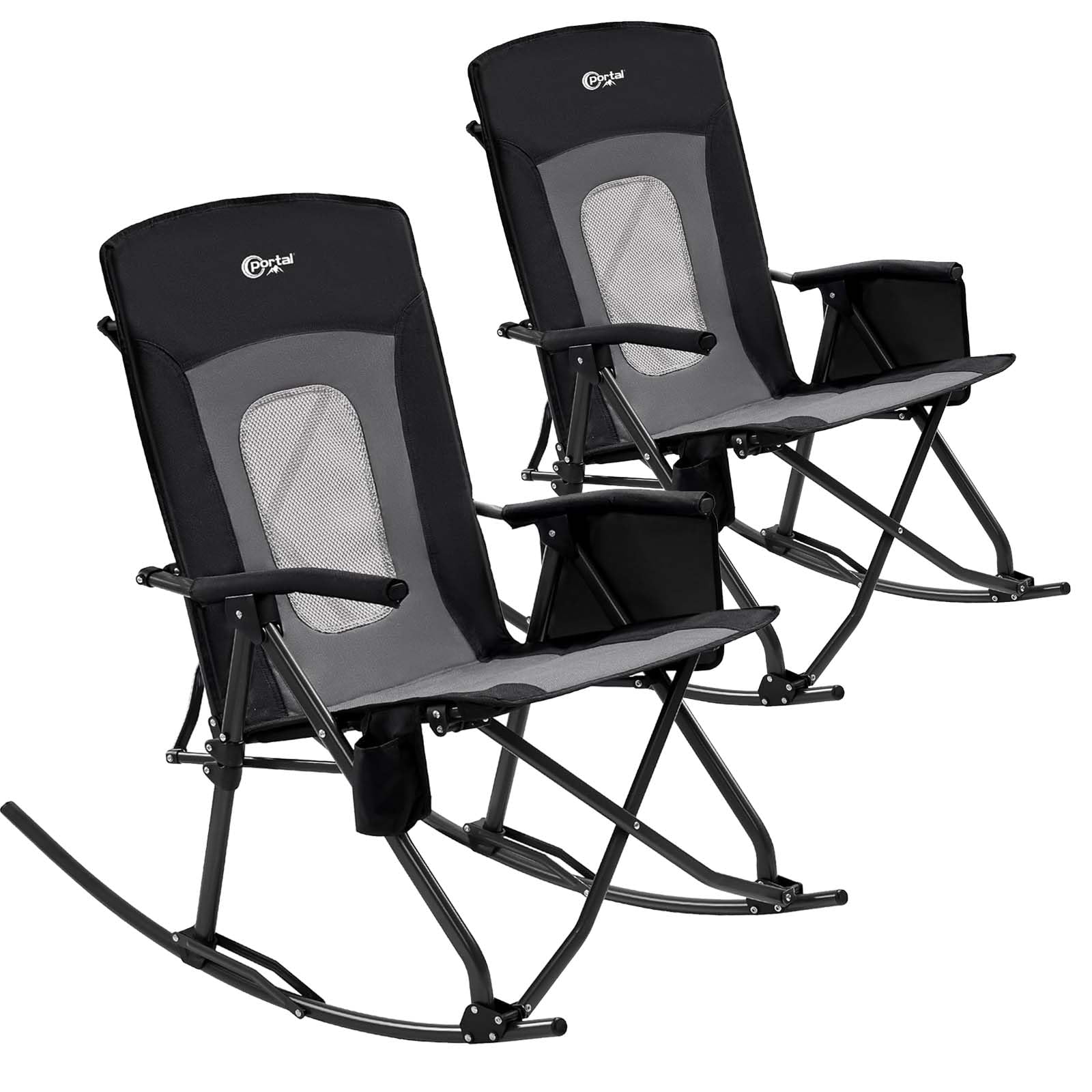 Portal Oversized Folding Rocking Camping Chair Portable Outdoor Rocker with High Back Hard Armrests Carry Bag, Supports 400 LBs, 2-Pack Image