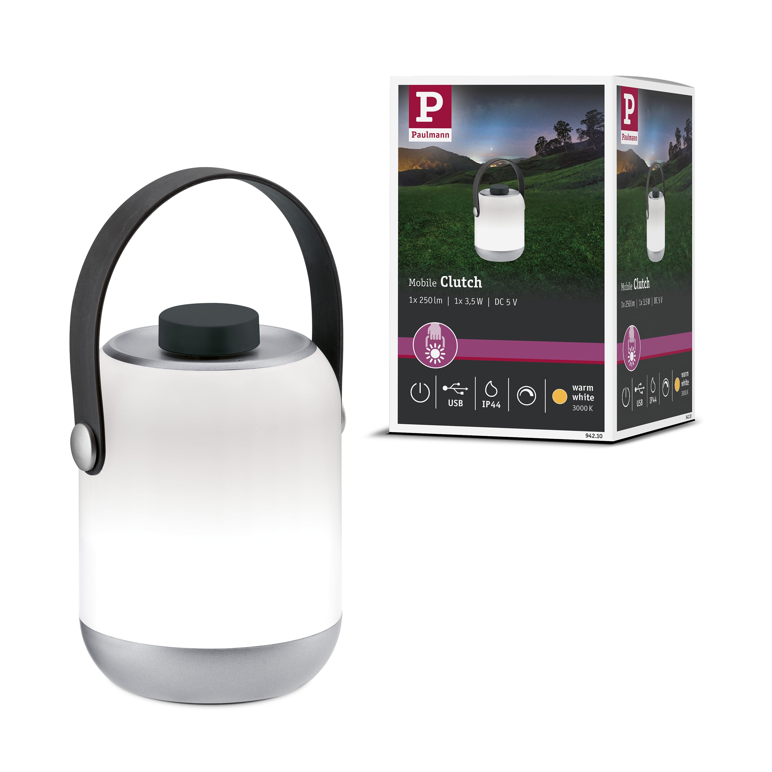 Paulmann 94210 Outdoor LED Clutch Battery-Powered luminaire incl. 1x1.6 watt dimmable Mobile Light Grey Battery-Powered lamp Plastic Cable-Free 3000 K