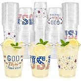 GuassLee 50pcs 250th Anniversary 4th of July Party Cups Plastic Disposable Cups for Independence Day Memorial Day Party Decor Supplies (12 oz)