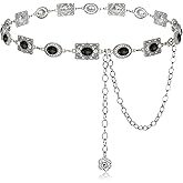 JKEEMI Women Western Concho Chain Belt Vintage Rhinestone Gems Boho Metal Waist Chain Jeans Dress Daily Concert Halloween