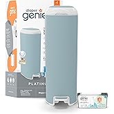 Diaper Genie Platinum Diaper Pail, Blue - Made in Durable Stainless Steel and Includes 1 Easy Roll Refill with 18 bags