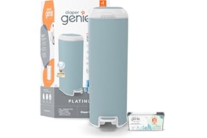 Diaper Genie Platinum Diaper Pail, Blue - Made in Durable Stainless Steel and Includes 1 Easy Roll Refill with 18 bags