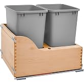 Rev-A-Shelf Double Pullout Trash Cans w/Soft-Close Slides, 18" Min Opening | Large Capacity Garbage/ Recycling Waste Bins for Under Kitchen Cabinets, Heavy Gauge Wire Construction, 4WCSC-2135DM-2