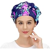 Shutiall Working Cap with Button and Sweatband Adjustable Tie Back Bouffant Hats Printed Multi Color for Woman Man.Starry Sky