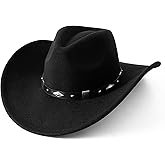 Lanzom Women Men Classic Felt Wide Brim Western Cowboy Cowgirl Hat with Belt Buckle