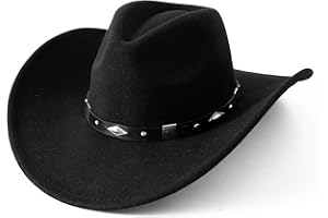 Lanzom Women Men Classic Felt Wide Brim Western Cowboy Cowgirl Hat with Belt Buckle