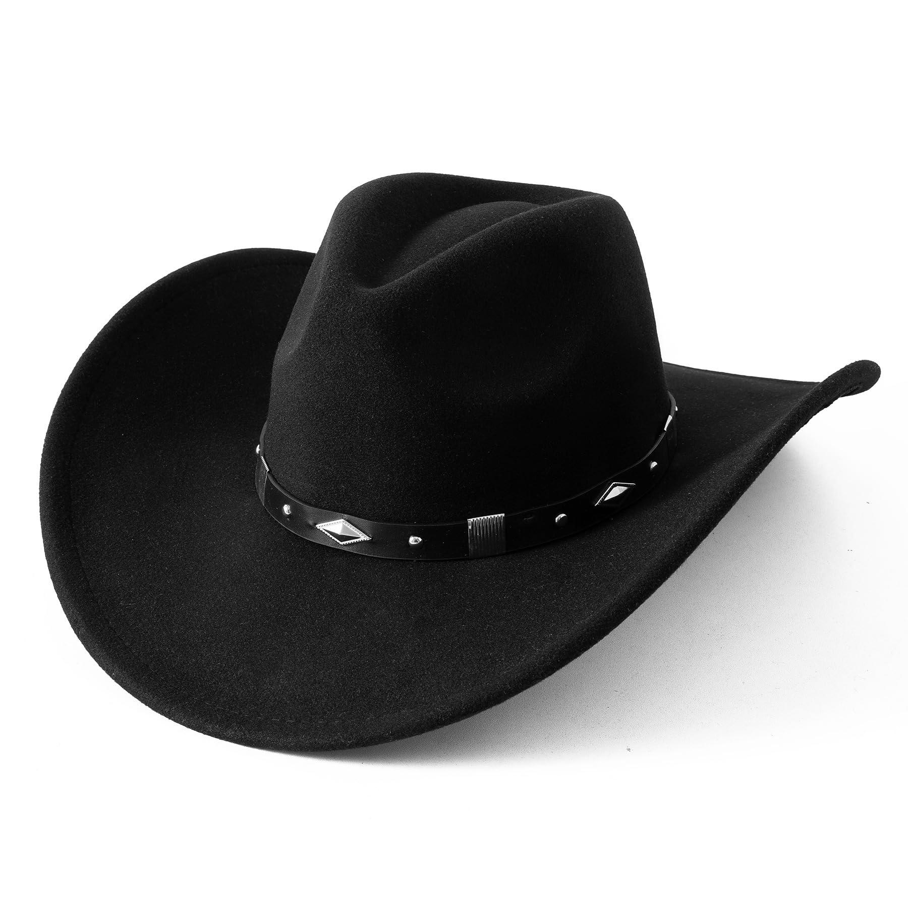 Photo 1 of Lanzom Women Men Classic Felt Wide Brim Western Cowboy Cowgirl Hat with Belt Buckle(Black, Large)