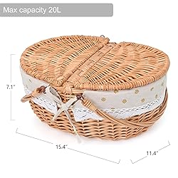 Wicker Picnic Basket with Removable Liner Empty