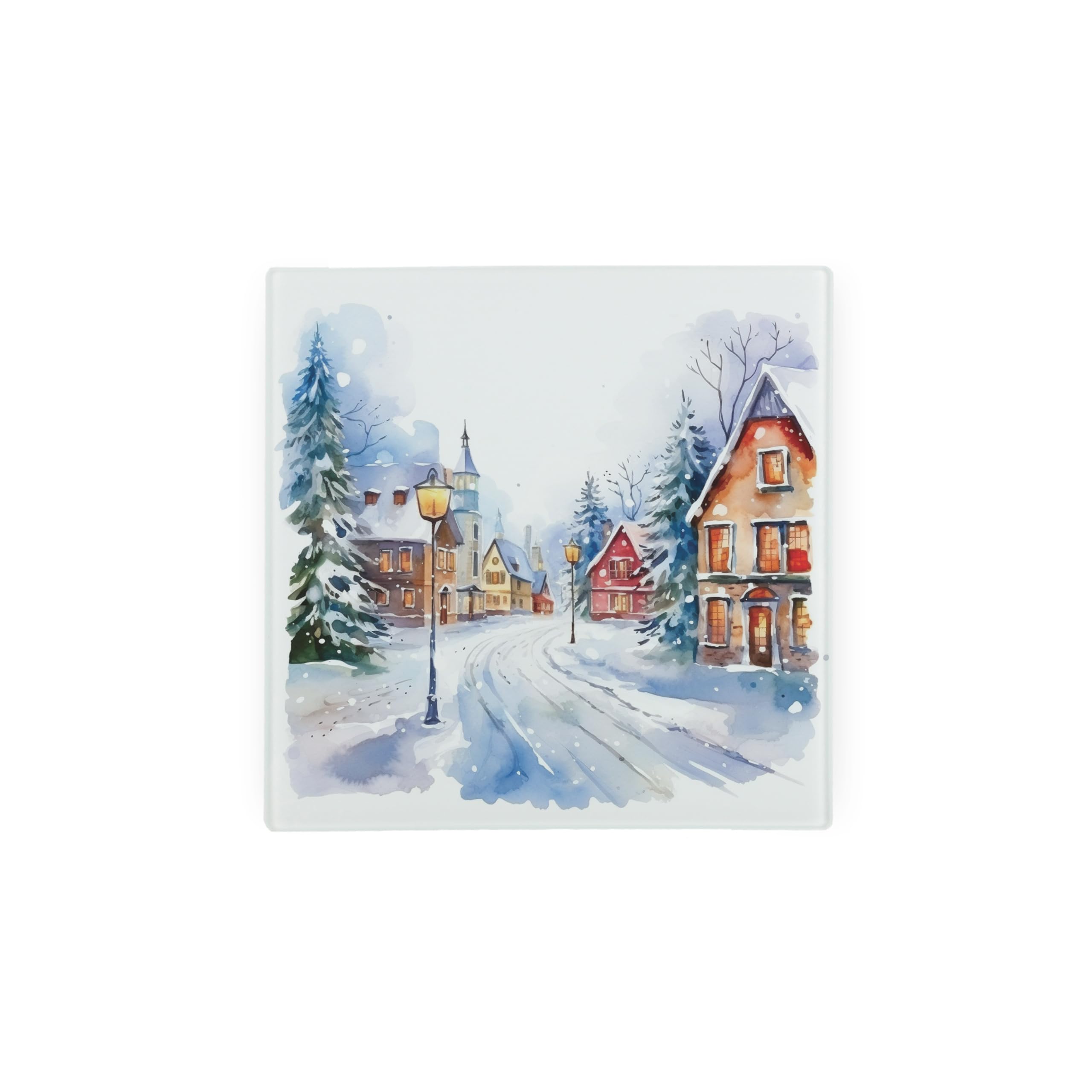 Christmas Town Glass Hot Pot Stand - Morning Festive Xmas Gift Trivet - Kitchen Chopping/Cutting Board Worktop Protector with Non-Slip Feet 20cm x 20cm (8" x 8")