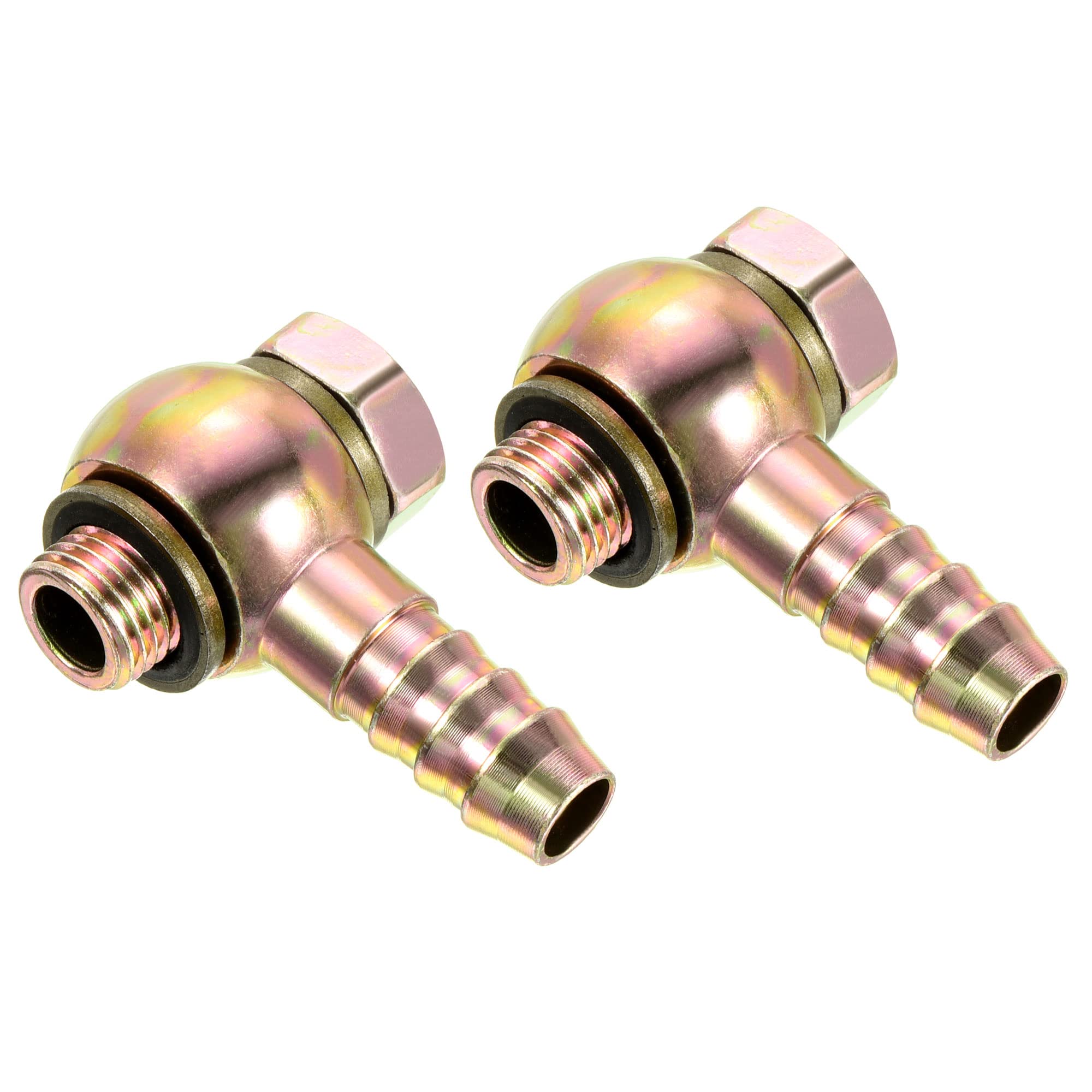 PATIKIL Hose Barb Fitting Elbow 11mm Barbed M12x1.25 Male Thread, 2 Pack Carbon Steel Pipe Adapters Connectors for Air Water Fuel Oil, Gold