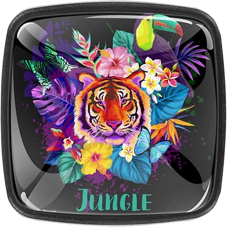 Hojas de palma tigre tucán y flores exóticas. 4 Piezas Perilla del