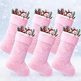 JOVITEC 6 Pieces 20 Inch Christmas Stockings Faux Fur Snowy Christmas Stockings Xmas Fireplace Hanging Stocking Candy Gift Bags for Holiday Decorations (Cute,Pink)