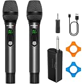 Wireless Microphones for Karaoke Singing with 2.4GHz Auto Connection | 2 Pcs Handheld Rechargeable Metal Mics, Extra Long 500 FT Distance, Cordless Microphone for DJ Wedding Party