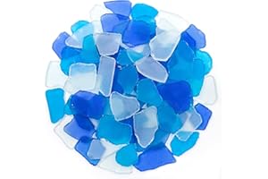 Keedolla 15 Oz Sea Glass Decor Tumbled Frosted Seaglass Pieces for DIY Crafts, Beach Sea Glass Craft for Jewelry, Christmas Tree, Wind Chimes Making - Cobalt Blue, White, Blue