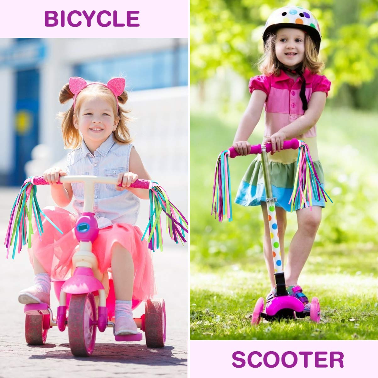 Bike Handlebar Streamers Colorful Bike Streamers Handlebar Ribbons Tassels for Kids Bike Bicycle Baby Carrier Kids Bike Accessories 1Pair