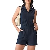 AFITNE Women's Summer Rompers Sleeveless Half Zip 2025 Casual Travel Outfit One Piece Jumpsuit Shorts Romper with Pockets