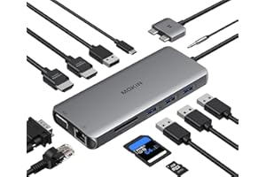 MOKIN MacBook Pro Docking Station Dual Monitor HDMI Adapter,12 in 1 USB C Adapters for MacBook Pro Air Mac HDMI Dock Dongle Dual USB C to Dual HDMI VGA Ethernet AUX 4USB SD/TF100W PD