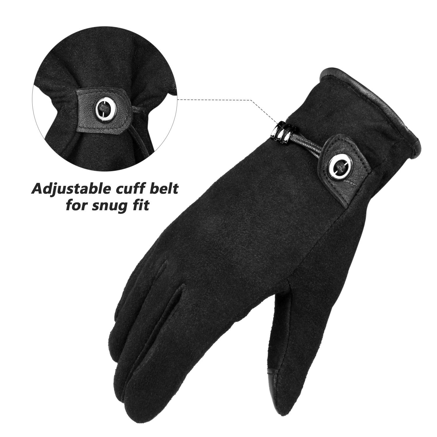 OZERO women warm gloves with deer split leather and touch screen pads,1 pair