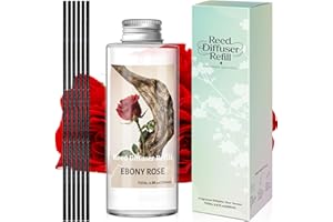 STRN Reed Diffuser Oil Refill, Ebony Rose Scented Diffuser Oil Refills with 6 Reed Sticks 200ML(6.8fl.oz), Room Fresheners fo