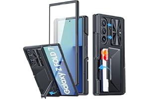 BSNRM for Samsung Galaxy Z Fold 7 Case with Card Holder RFID Blocking, Built in Slide Lens Cover & Hinge Protection & Kickstand & Screen Protector, Shockproof Wallet Case for Z Fold 7 (Black)