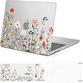 MOSISO Compatible with MacBook Air 13 inch Case 2026-2022 M4 A3240 M3 A3113 M2 A2681, Plastic Garden Flowers Hard Shell&Keyboard Cover&Screen Film Compatible with MacBook Air 13.6 inch, Transparent