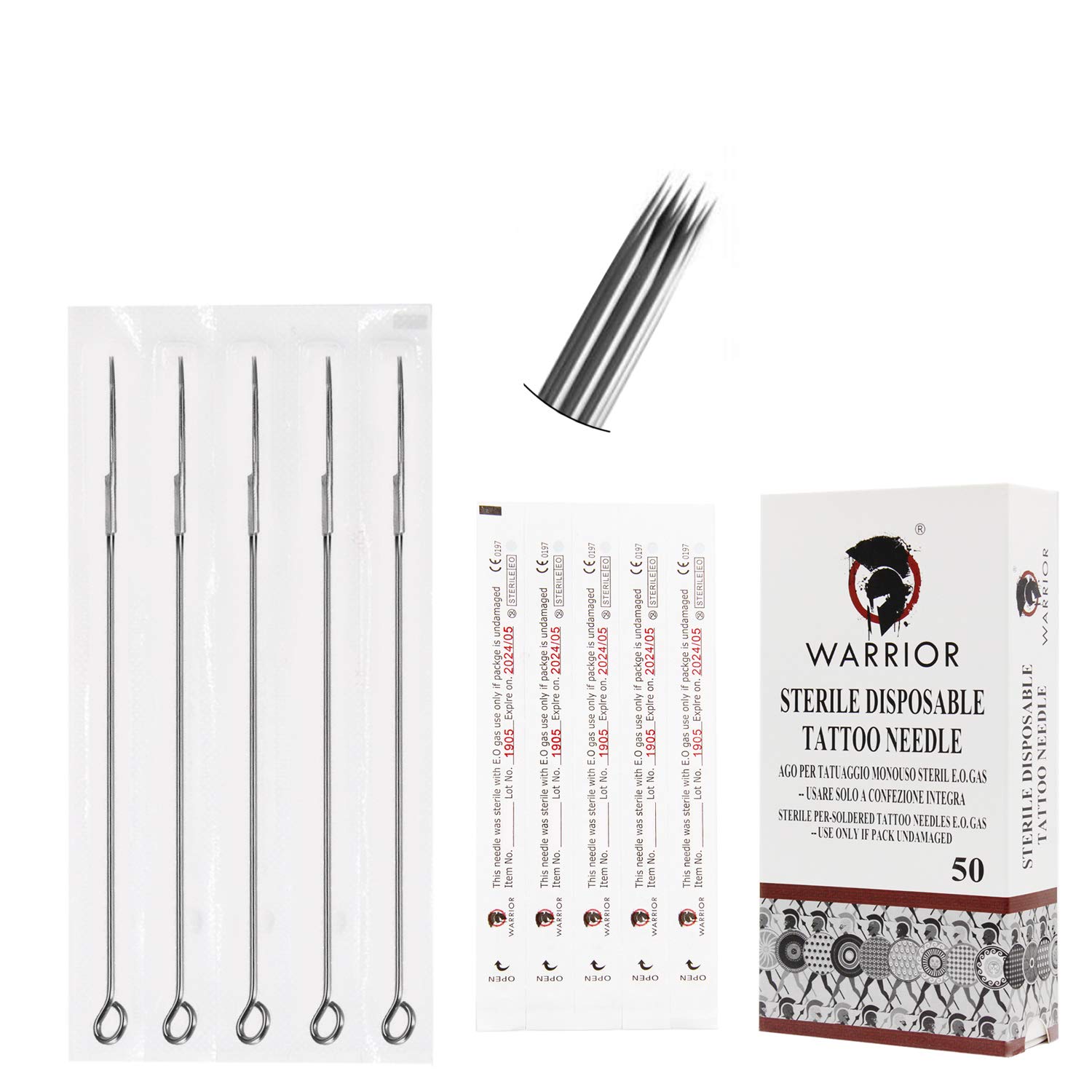WARRIOR Magnum Steel Tattoo Needles pre-sterile with E.O. gas in individual blister pack.Tattoo supply Disposable Surgical for Tattoo Machine Round Shader Measure 0.30/0.35 mm (T1203RS/50pz)