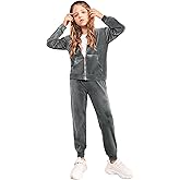 Arshiner 2 Piece Outfits for Girls Velour Tracksuit Hoodie and Jogger Set Sweatsuit Athletic Clothes Sets