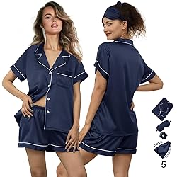 WJing Yi Jia 5Pcs Womens Soft Satin Pajama Set