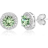 Devin Rose 925 Sterling Silver Round Halo Stud Earrings for Women made with Faceted Crystals Crystal Imitation Birthstone