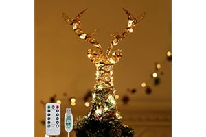Roylvan Christmas Tree Topper with 8 Lighting Modes, Reindeer Tree Topper Light with 40 LEDs USB Xmas Tree Toppers Warm Light Tree Decoration Indoor Outdoor Home Decor, 3.3FT Power Cord