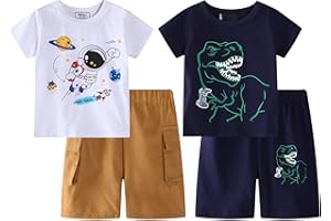 BIBNice Toddler Boy Summer Clothes Outfits Kids Cotton Short Sleeve Shirt Shorts Set 2-7 Years