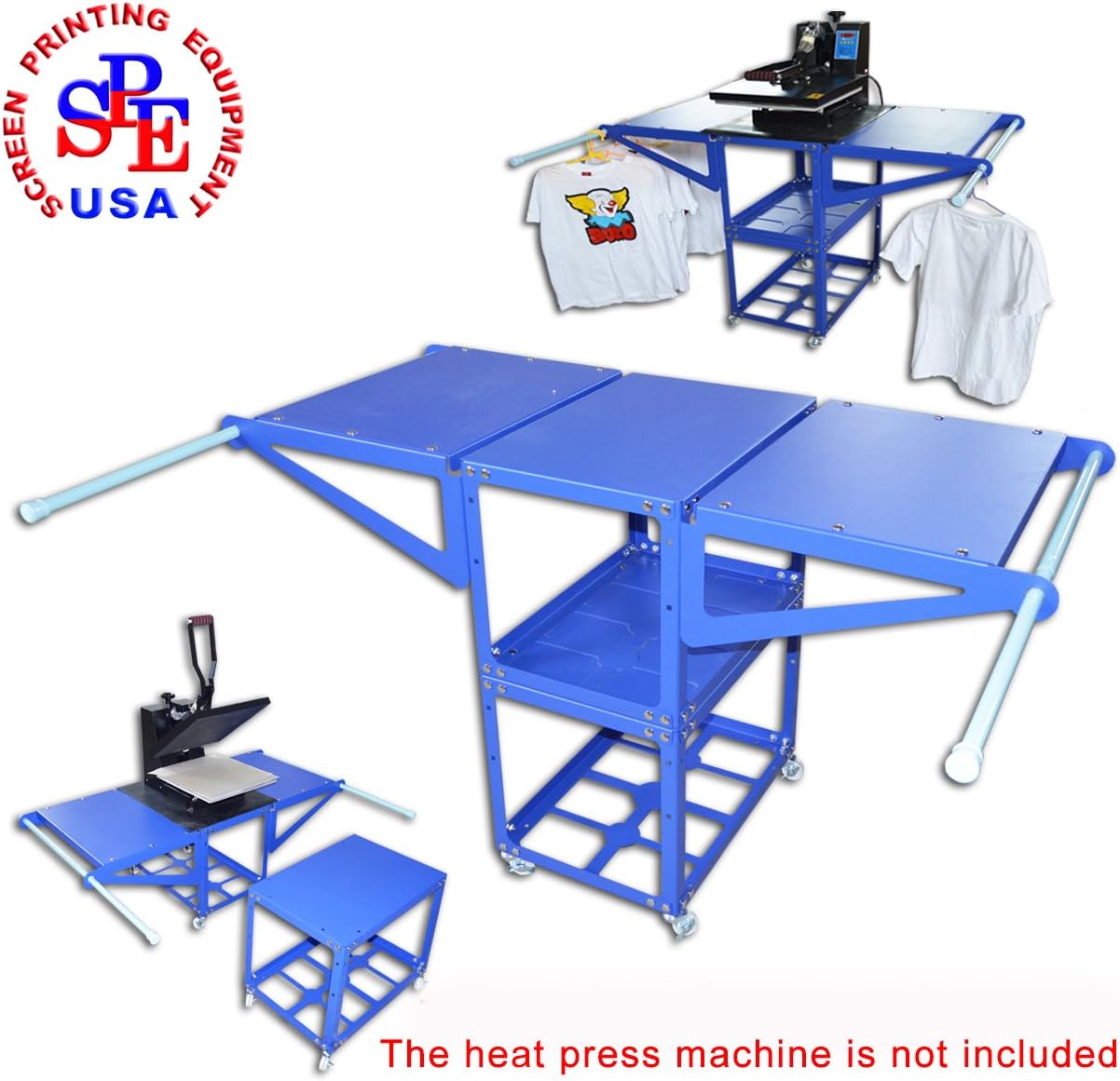 Heat Press Machine Commodity Shelf Work Table Movable Materials Rack Metatl hanger