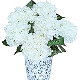 6PCS Premium White Hydrangea Artificial Flowers Bouquets, Ivory Silk Hydrangea Flowers Heads with Stems, Fake Hydrangeas Flowers Arrangement, Faux Hydrangea Decor for Home Wedding Party Baby Shower