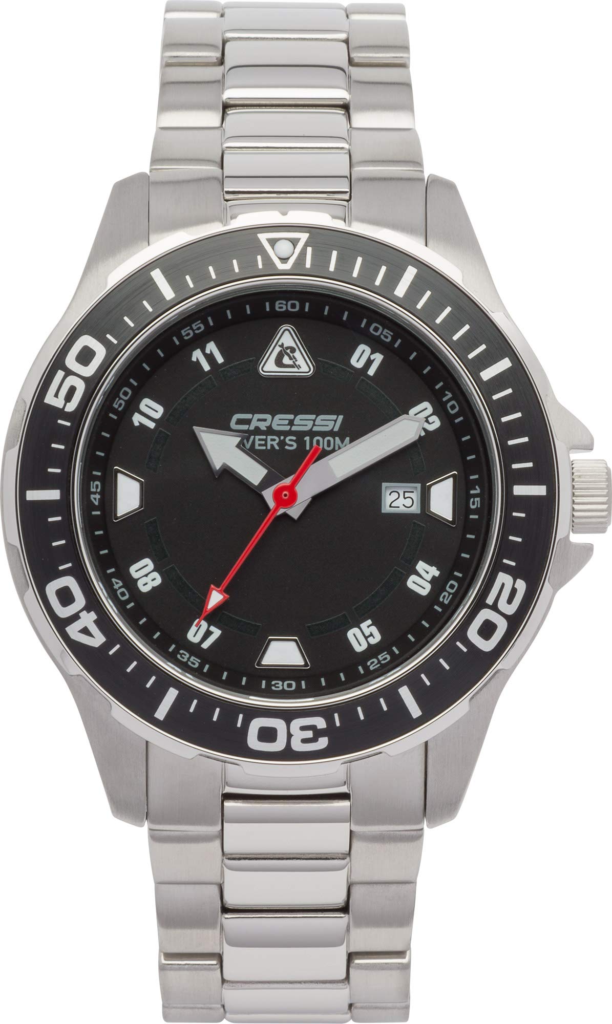 Cressi Crg1B Unisex Adult Manta Watch Rofessional Dive Watch - Silver/Black/Metal Strap Silver, Uni