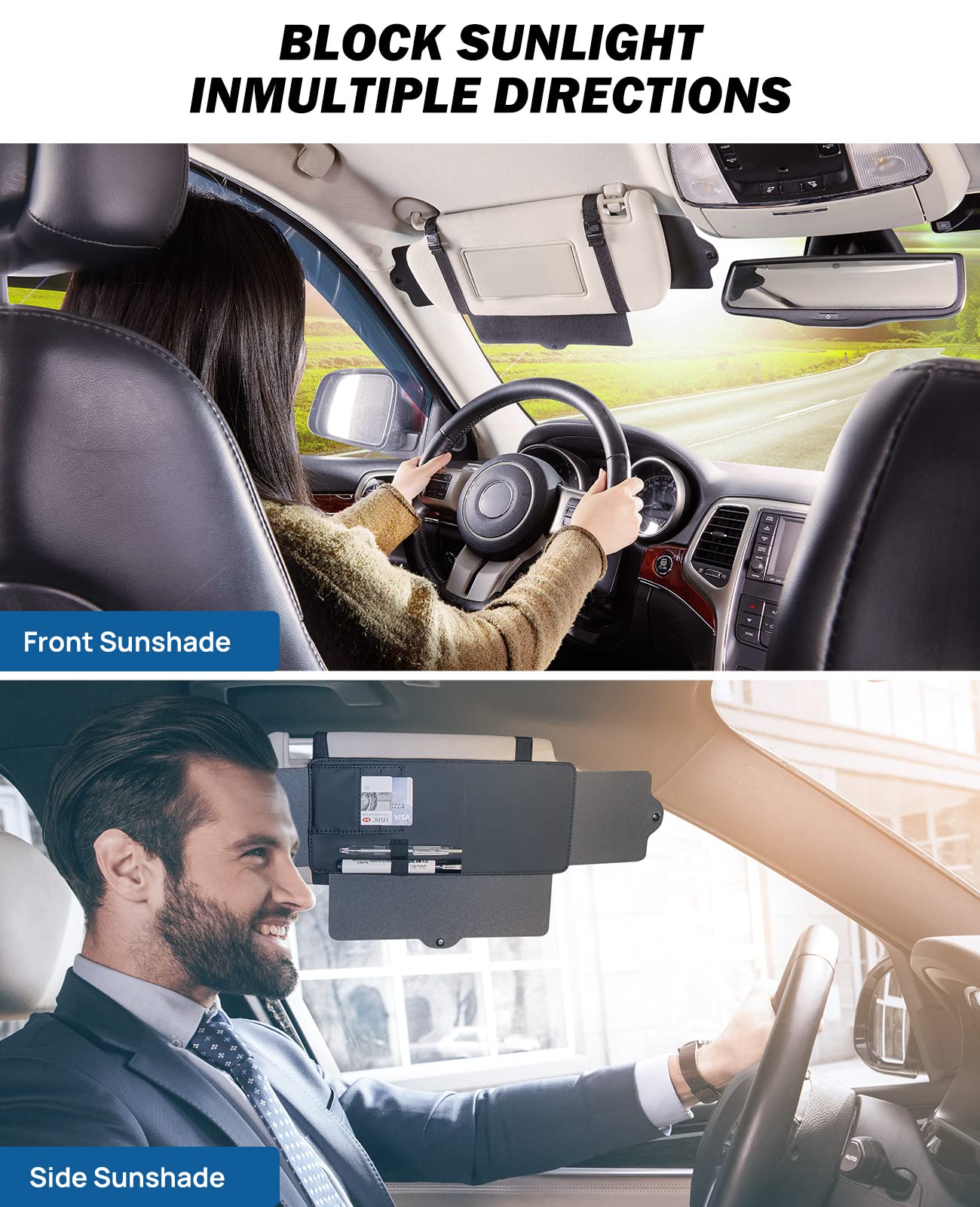 JoyTutus Car Sun Visor Sunshade Extender, Adjustable Sun Visor Protects from Anti-Glare, UV Rays Blocker Window Sun Visor Windshield Sunshade Extender for Car SUV