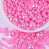 Flatback Pearls for Crafts, 50g Dark Pink AB Color Half Pearls for Crafting, Mixed Size 3/4/5/6/8/10mm Flatback Half Round Pearl Beads for Craft Tumbler Shoes Clothes Cup Projects Nail Face Art