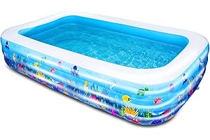 AsterOutdoor Inflatable Swimming Pool, 100"x 66"x 23", Full-Sized Above Ground Kiddle Family Lounge Thickened Pool for Adult, Kids, Toddlers, Blow Up for Backyard, Garden, Party, Blue