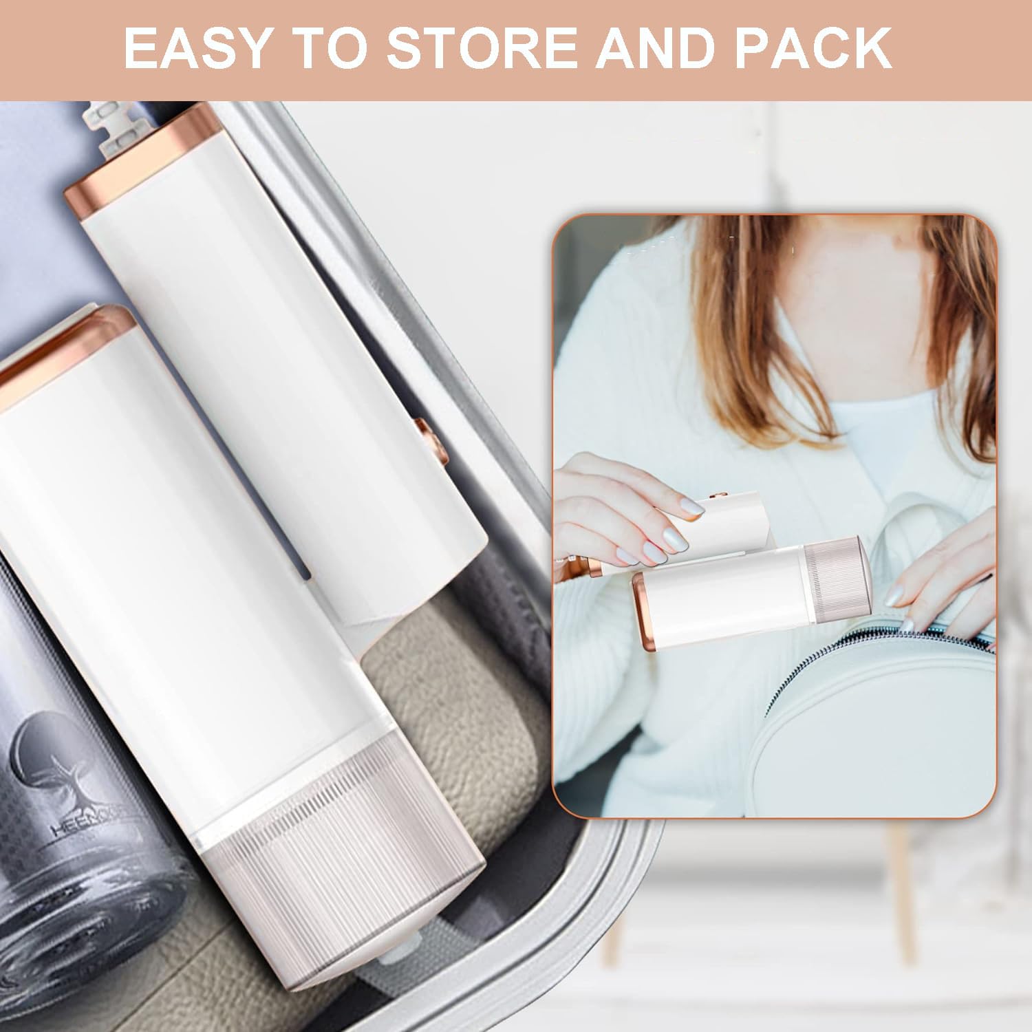 IVYARD Handheld Clothes Steamer, Travel Steamer mini for Clothes, Garment Steamer for Clothes with 1000W Fast Heat Fabric Wrinkles Remove with Brush For Home Business Trip, middle, White