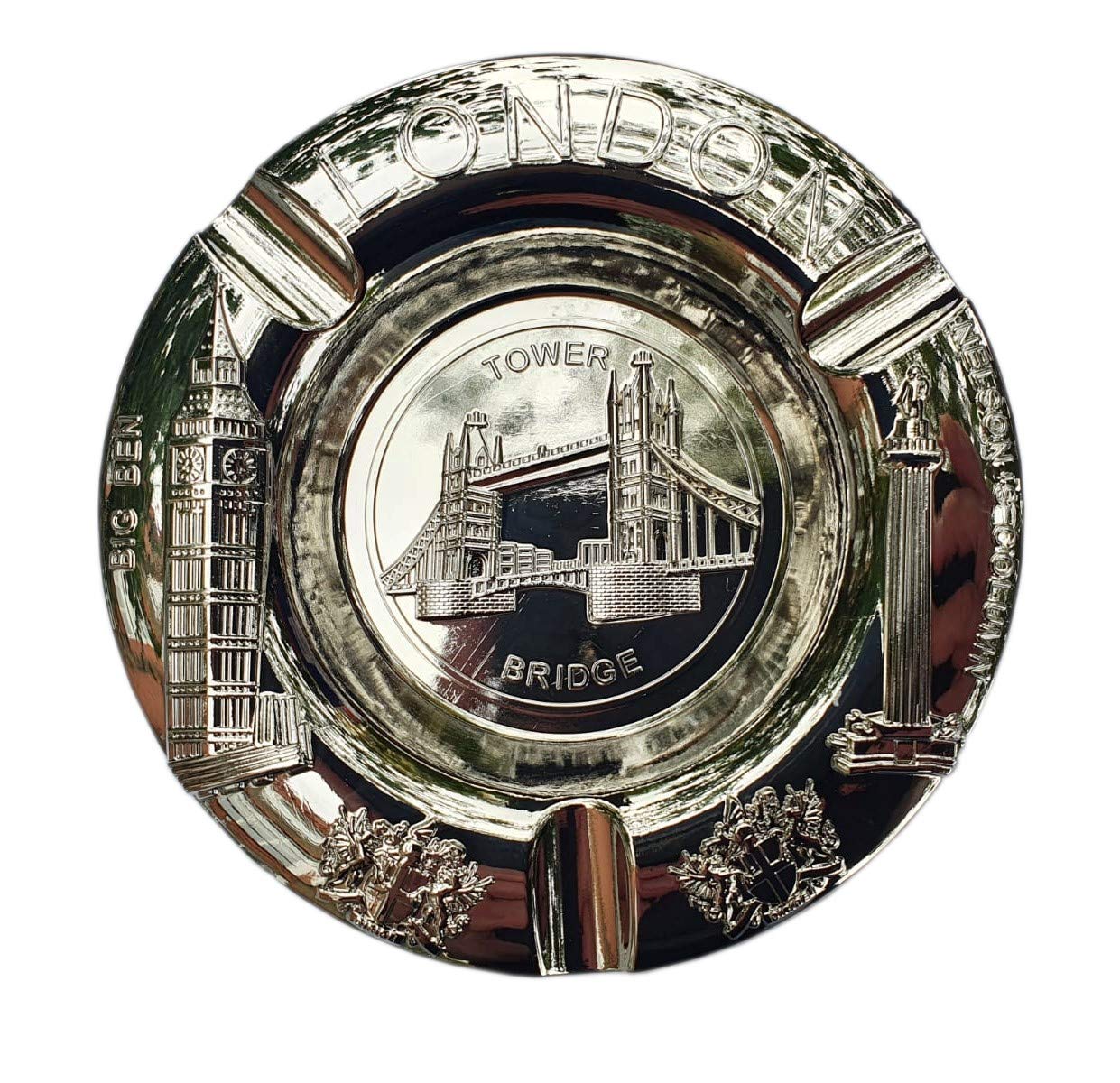 Metal Ashtray, Tower Bridge with Big Ben and Nelson's Column Around The Edge