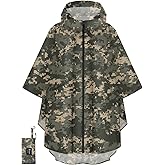 PTEROMY Hooded Rain Poncho for Adult with Pocket and Zipper, Waterproof Lightweight Raincoat for Men and Women