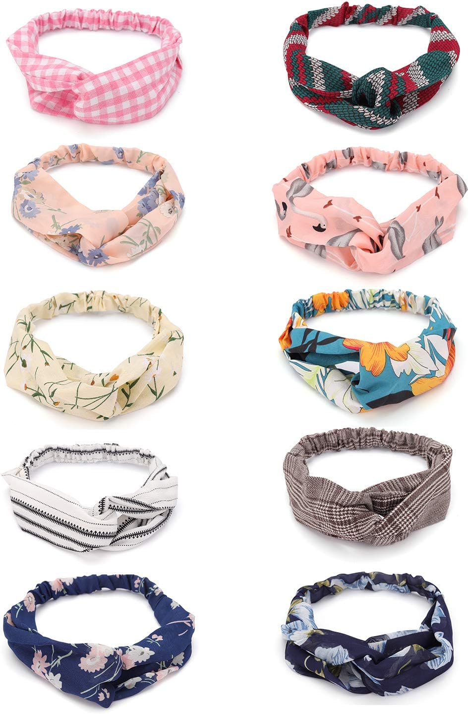 Homwel Women Headbands 5-10Packs Bohemian Vintage Flower Criss Cross Elastic Hairband,Hair Warp for Ladies,Yoga, Running and Party's Best Choice