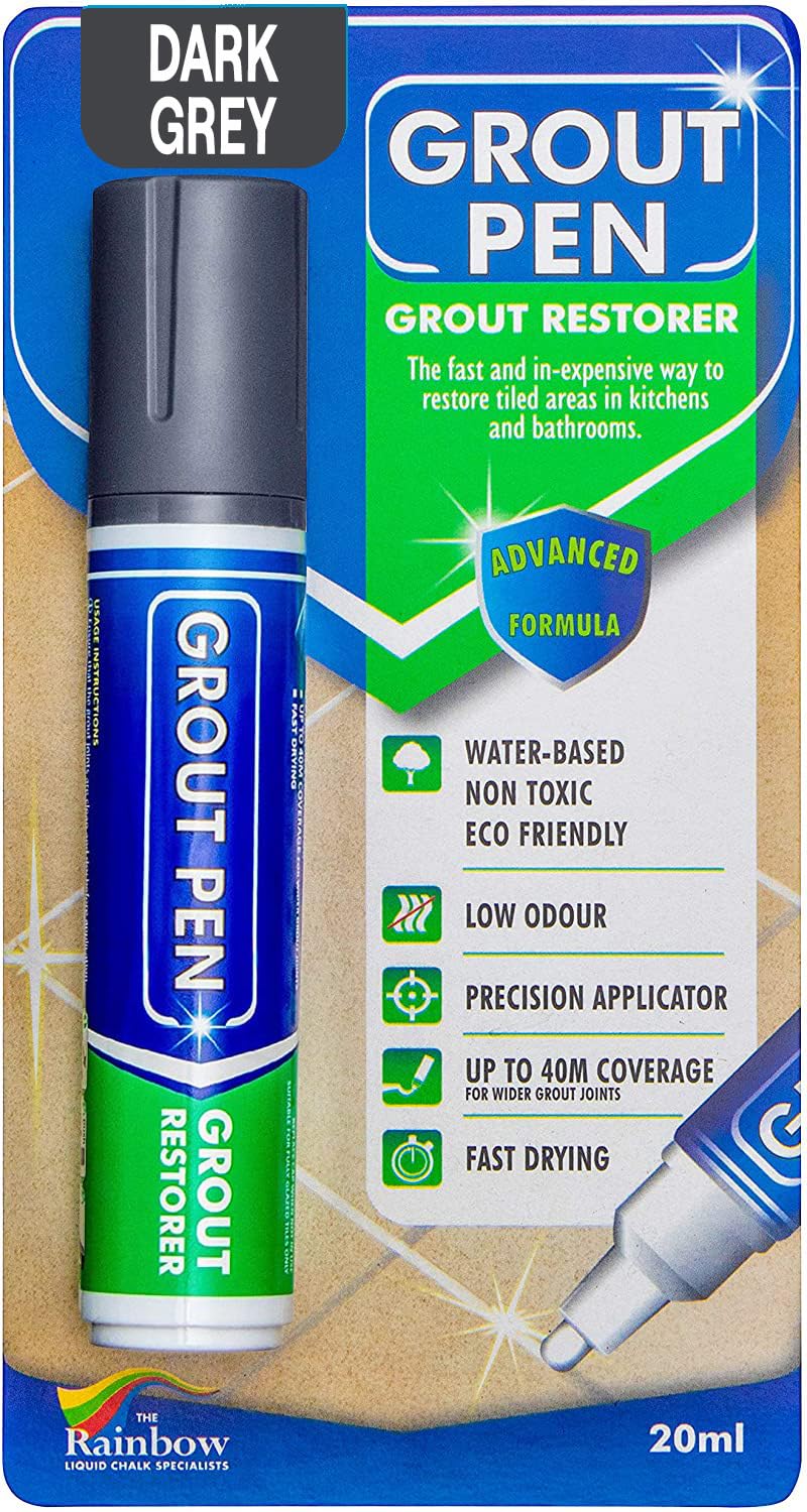 Large Grout Pen Dark Grey - Revives & Restores Stained Tile Grout Leaving a Clean Fresh Look
