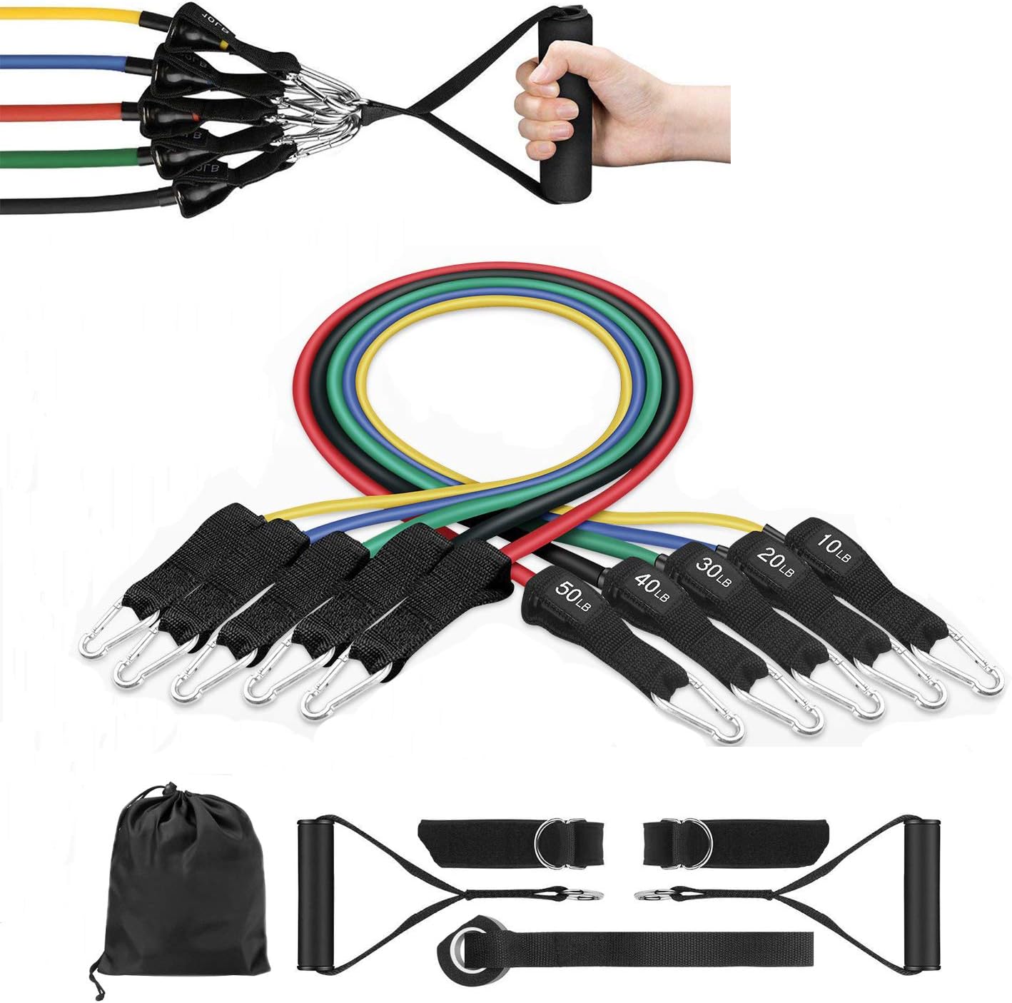 MBBEST 11PCS Resistance Bands Set, Workout Bands - with Door Anchor, Handles and Ankle Straps - Stackable Up to 150 lbs - for Resistance Training, Physical Therapy, Home Workouts, Yoga, Pilates