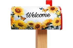 MOUNTCLIM Hello Summer Sunflowers Mailbox Cover Magnetic Standard Size 21" x 18" Welcome Floral and Butterfly Mailbox Wraps Post Letter Box Cover for Holiday Home Garden Yard Decorations