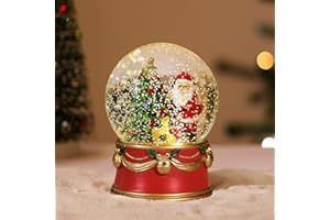 Lewondr Christmas Snow Globe, Santa Claus Electric Snow Globe with Snowflake & Lights, Battery Powered Xmas Water Globe, Christmas Decoration for Home, Holiday Party, Tabletop, Red
