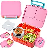 Bento Lunch Box for Kids with 8oz Soup Thermo Leak-Proof Lunch Food Containers with Snack Sauce Container for Kid Girls Boys to School,Pink