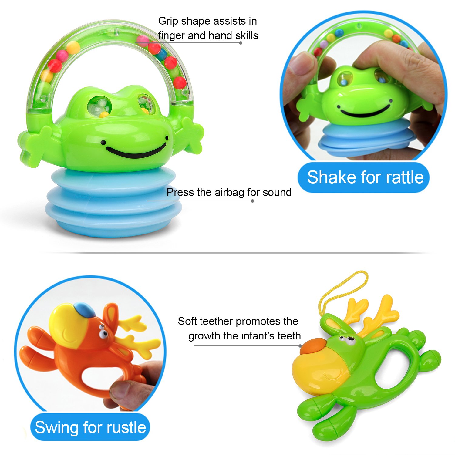 Kemuse 10 Baby Rattles Teether, Ball Shaker, Grab And Spin Rattle, Musical Toy Gift Set For