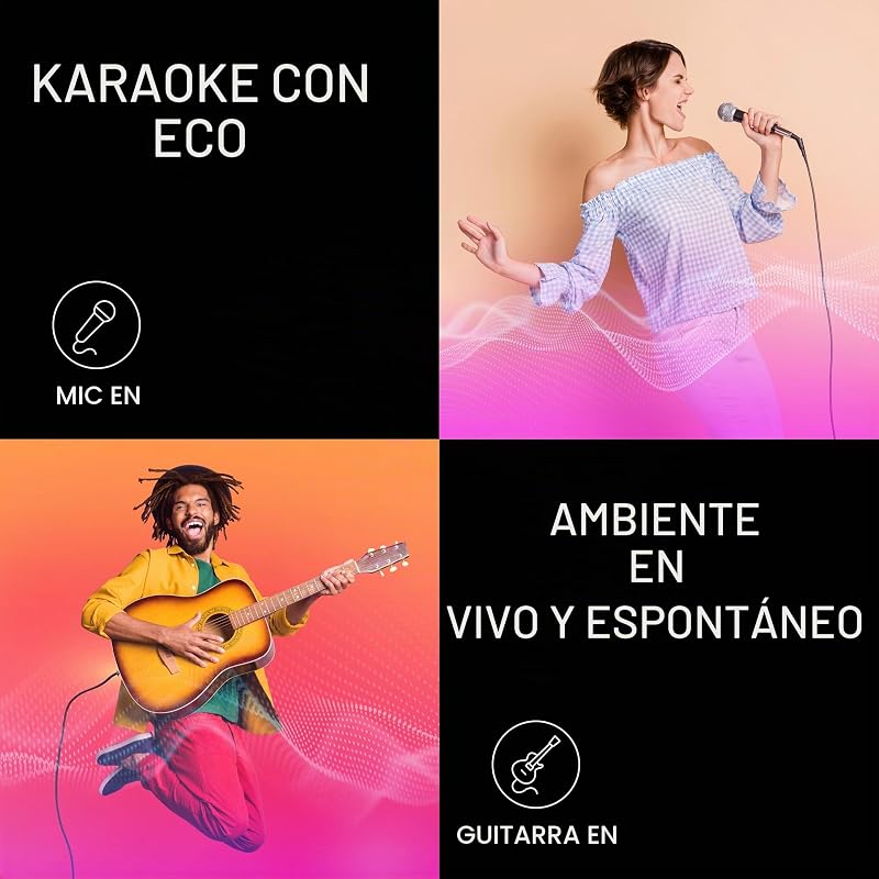 SC-BMAX10E-K Altavoz Portátil para Fiestas con Bluetooth, Luces Integradas, 150 W, USB, Entrada Óptica para TV, Entradas de Guitarra y Micrófono para Karaoke, Negro
