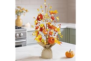 CHERICA Fall Decorations for Home 18 Inch Fall Tree, Fall Decor Fake Pumpkin Berry Maple Leaves Table Centerpieces, Autumn Harvest Home Decor Indoor for Party Halloween Thanksgiving